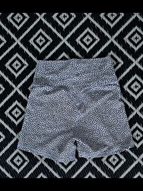 BuffBunny White Athletic Shorts with Black Dot Print